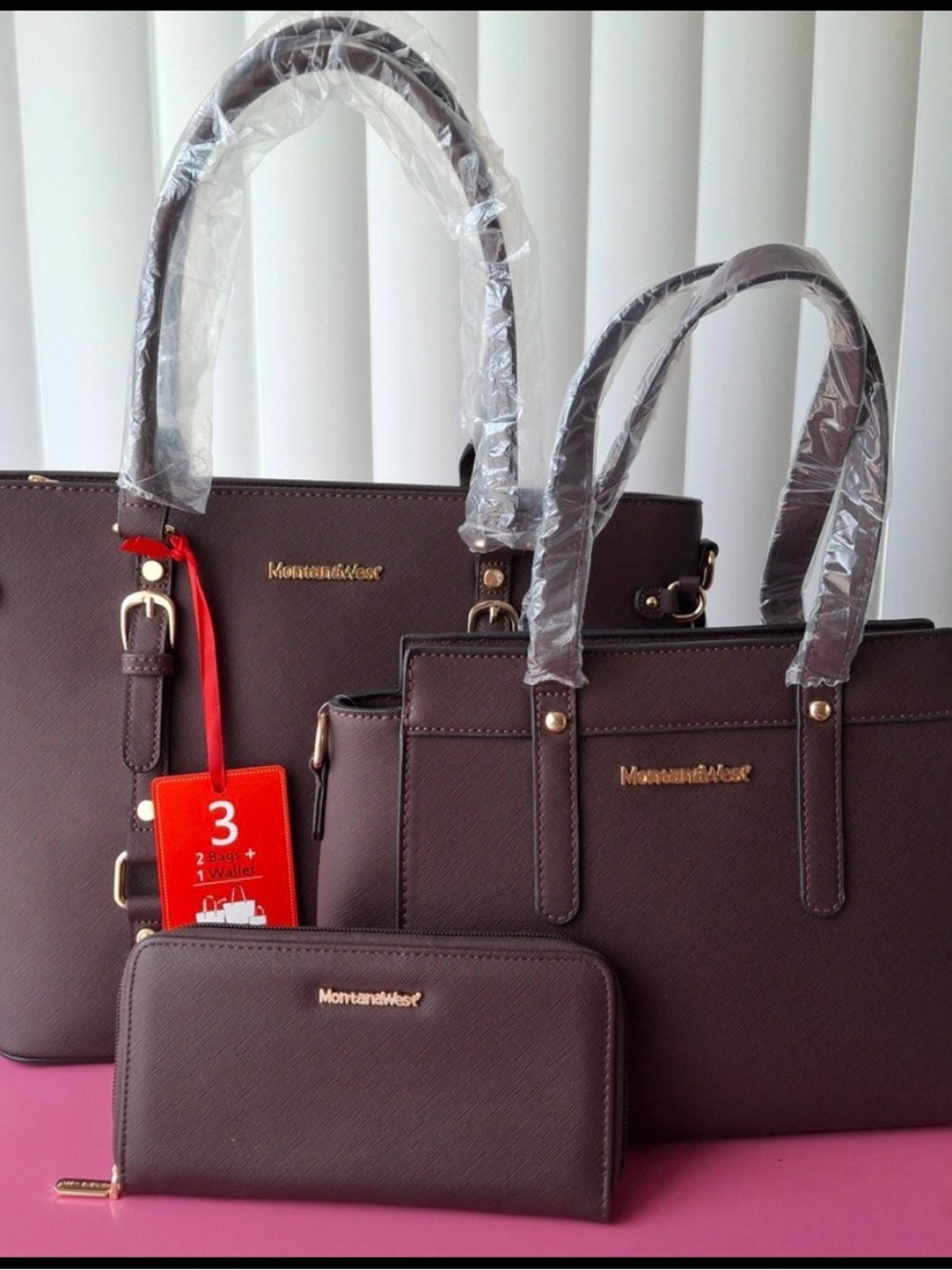 Montana West Brown 3-Piece Tote, Satchel & Wallet Set